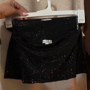 Elegant Black rhinestone bandeau top and shorts